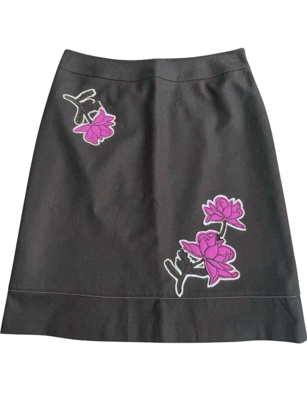 Vintage Studio Jax Black Purple Floral Design Wool Blend A-Line Skirt (10)